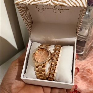 Jessica Simpson Rose Gold Watch and Bracelet Duo